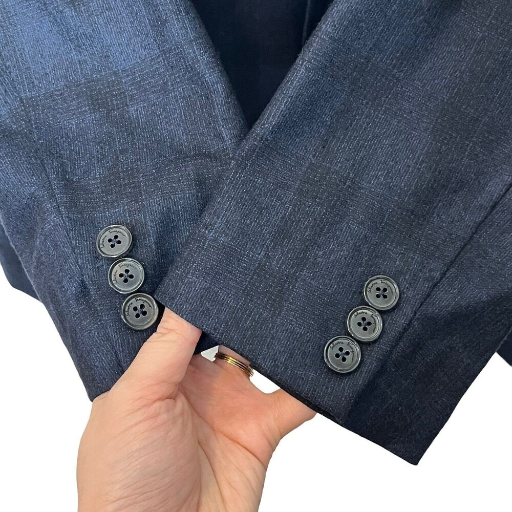 Salvatore Ferragamo Plaid Sport Coat Men's 40R EU50R Blue 2 Button Wool Blend - Picture 6 of 13